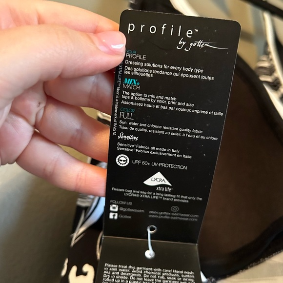 NWT Profile by Gottex Sz 14 Black White Padded Halter Tankini Swimsuit Top $98! - Picture 9 of 13